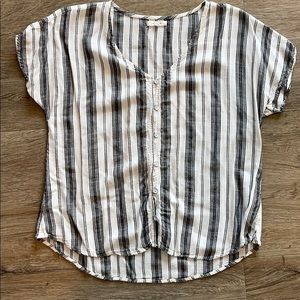 Gray and White Stripe Short Sleeve Top